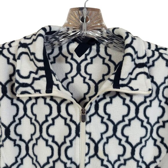 Lands' End Thermacheck Black & White Damask Print Quarter Zip Fleece Pullover - Picture 3 of 7
